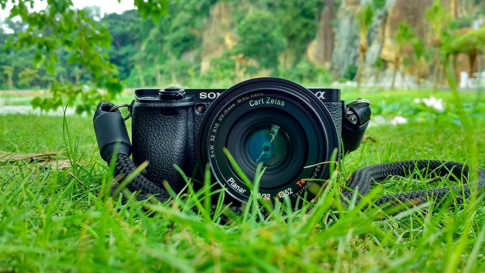 a camera on the grass